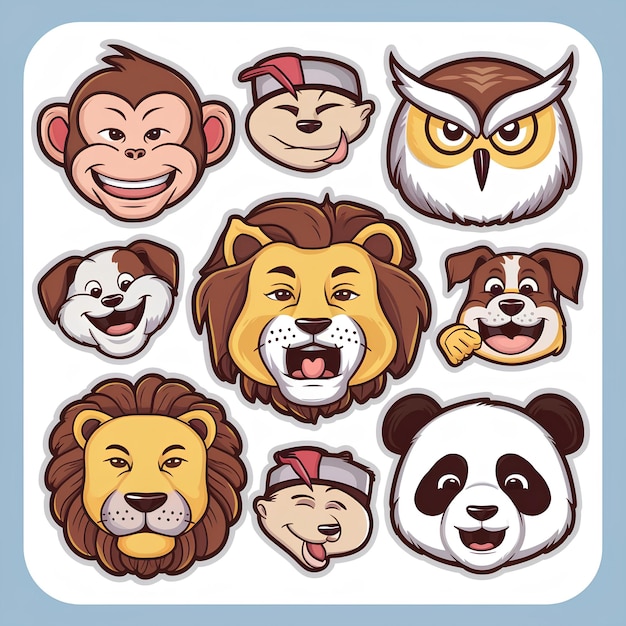 Collection of adorable cartoon animal stickers