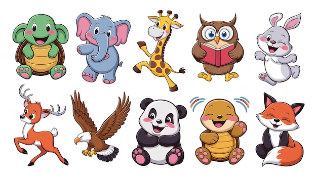 Collection of adorable cartoon animal stickers