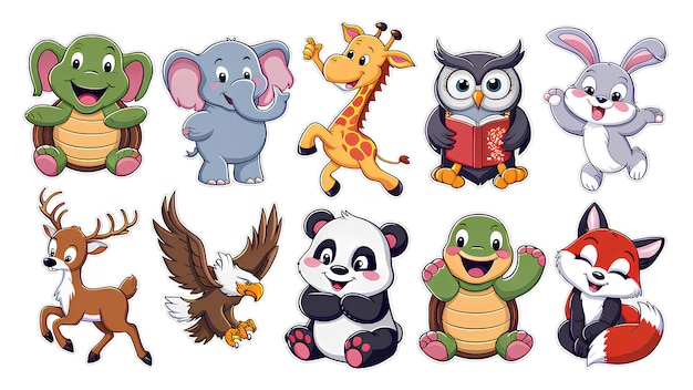 Photo collection of adorable cartoon animal stickers