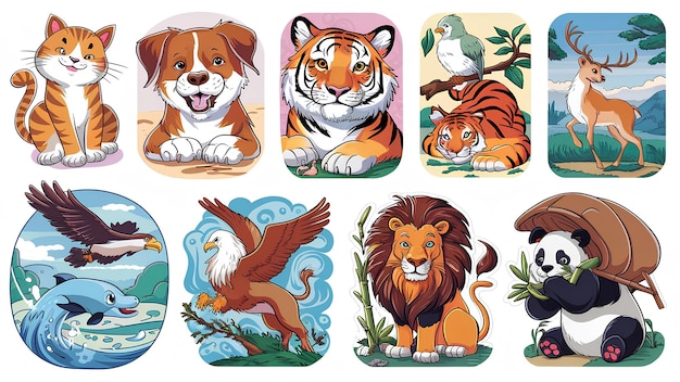 Collection of adorable cartoon animal stickers