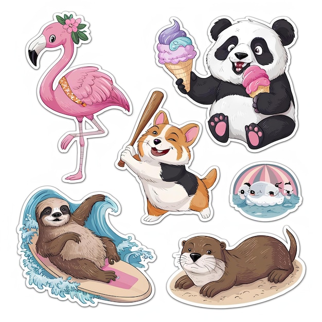 Collection of adorable cartoon animal stickers