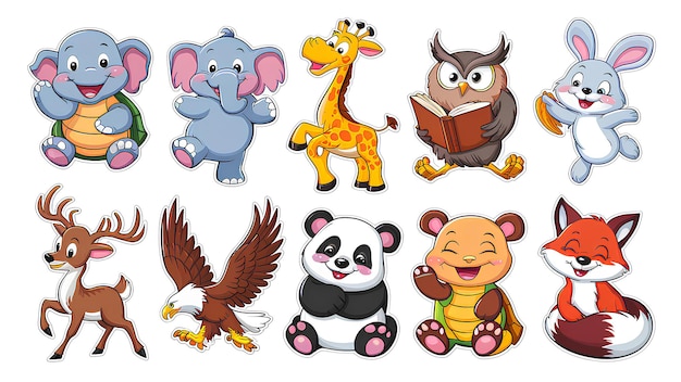 Collection of adorable cartoon animal stickers