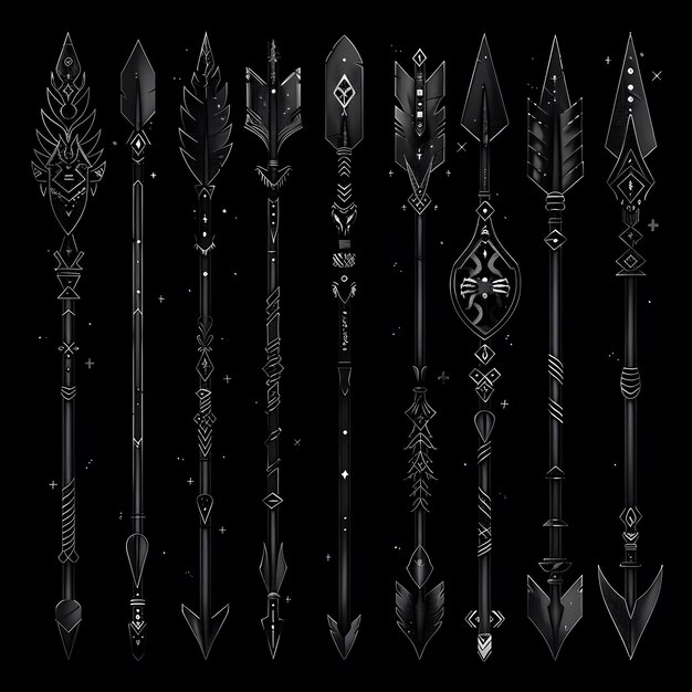 Photo a collection of aesthetic handdrawn arrows showcasing diverse designs with decorative feathers