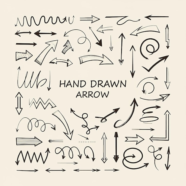 a collection of arrows and arrows with the words hand drawing on them