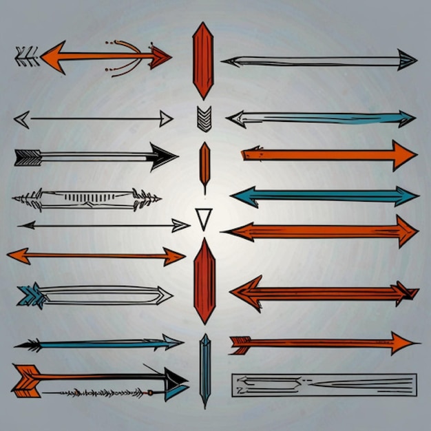 a collection of arrows with different colors and shapes