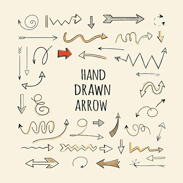 a collection of arrows with the words hand drawing on them