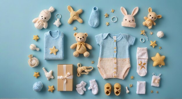 Photo a collection of baby clothes including a baby and a bunny