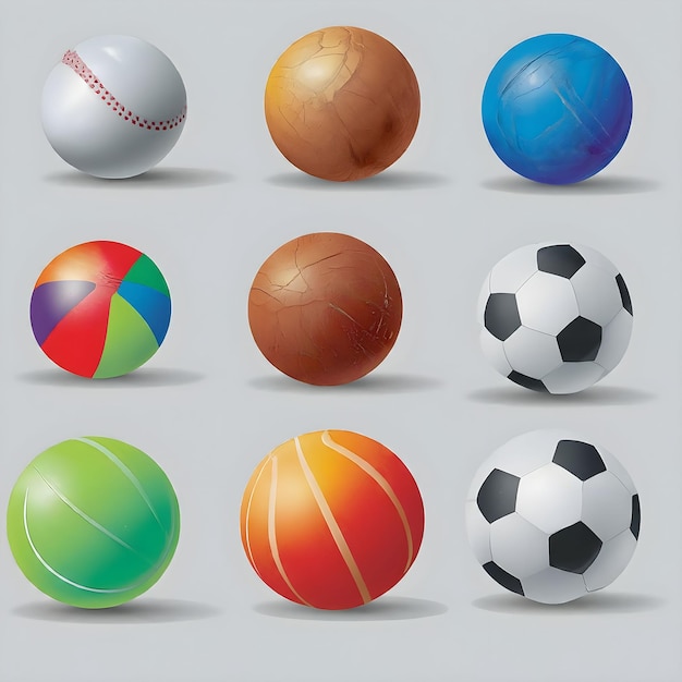 a collection of balls with different colors and one with a red and blue stripe