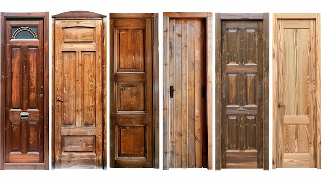 Photo a collection of beautifully crafted wooden doors displayed against a white background showcasing various styles and finishes