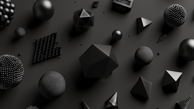 Photo a collection of black geometric shapes on a black background