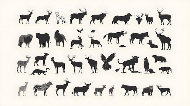 A Collection of Black Silhouettes of Various Animals