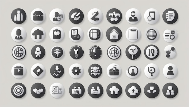 Photo a collection of black and white design project icons for modern applications