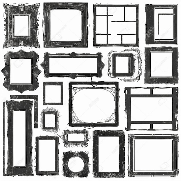 Photo a collection of black and white frames with a white background