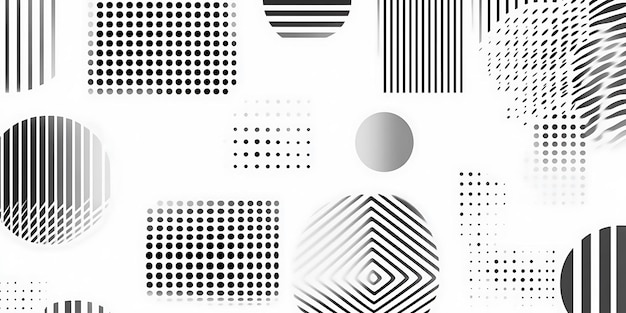 a collection of black and white geometric designs with a white circle and a white circle