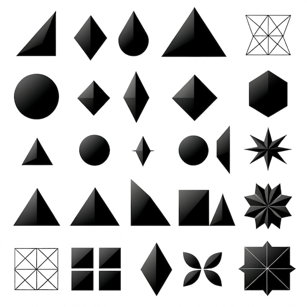 Photo a collection of black and white geometric shapes