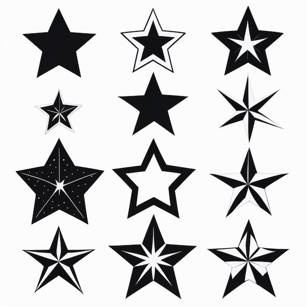 Collection of Black and White Star Icons and Logos in Vector Format