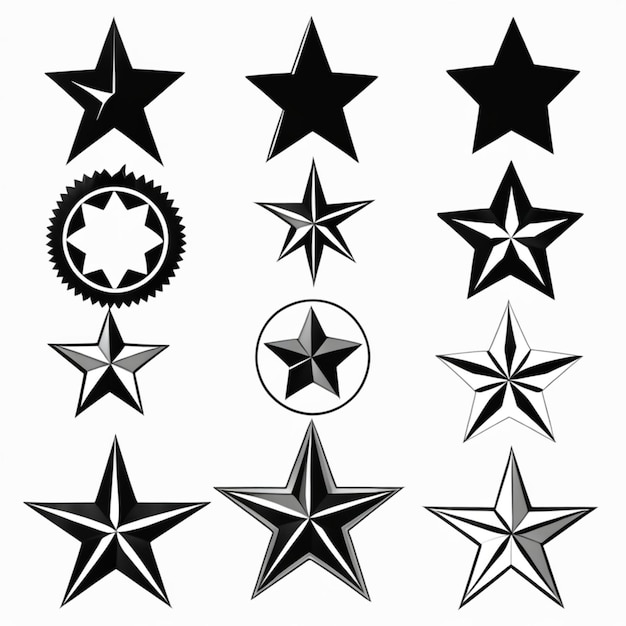 Collection of Black and White Star Icons and Logos in Vector Format