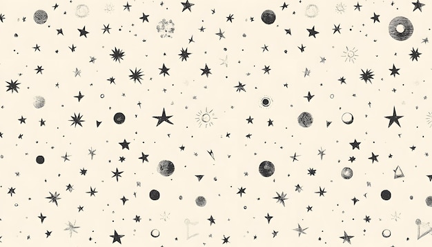 a collection of black and white stars and dots with a pattern of stars