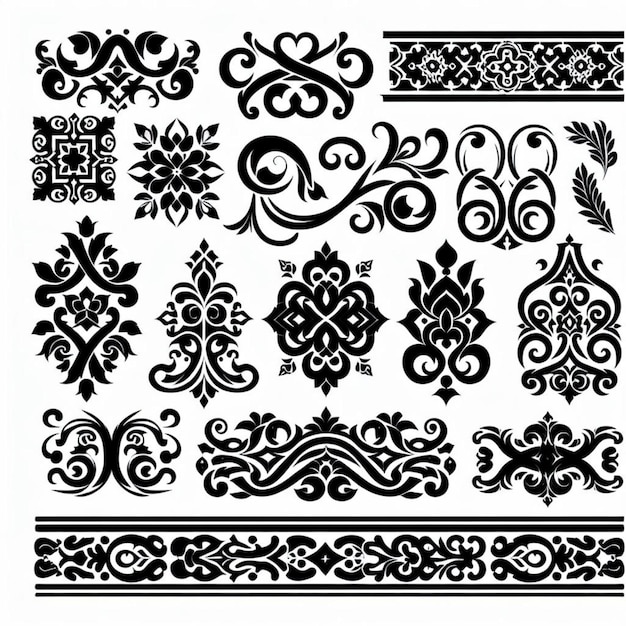 Collection of black and white vector designs for ethnic cultural decorative ornaments