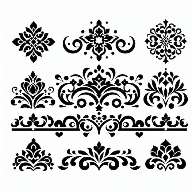 Collection of black and white vector designs for ethnic cultural decorative ornaments