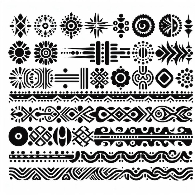 Collection of black and white vector designs for ethnic cultural decorative ornaments