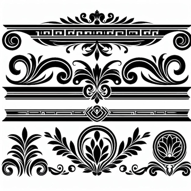 Collection of black and white vector designs for ethnic cultural decorative ornaments