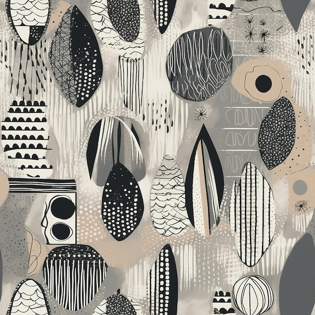 A collection of black and white wallpapers with a pattern of abstract shapes.