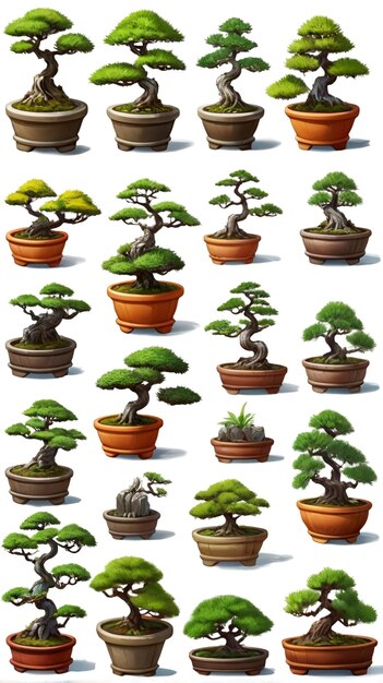 Photo a collection of bonsai trees in a pot