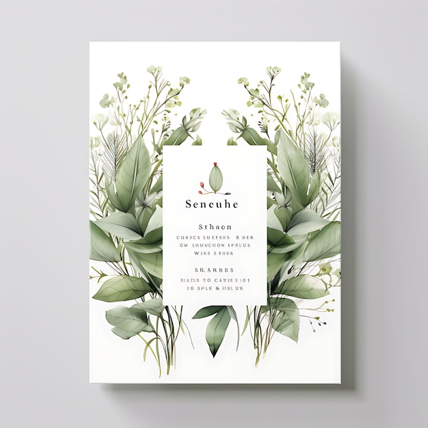 Photo collection botanical watercolor wedding invitation card leaf shape text illustration idea design