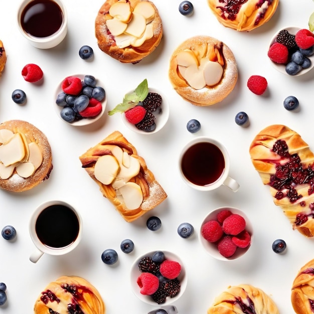 a collection of breakfasts including one with a picture of a variety of different kinds of desserts