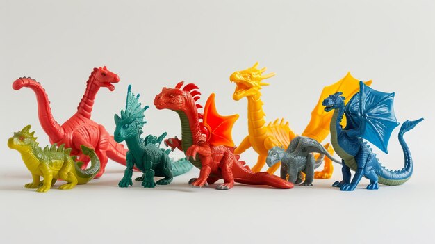 A collection of brightly colored dinosaur toys