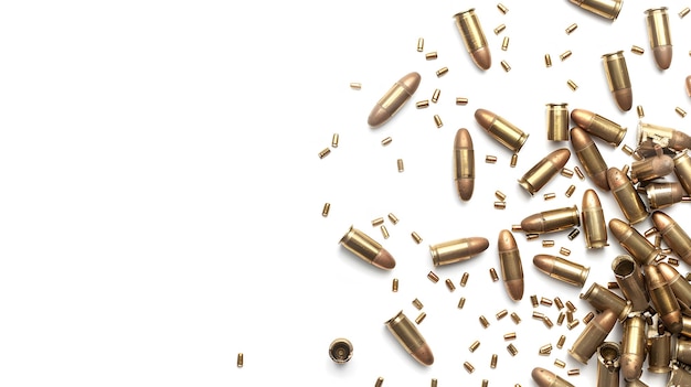 Photo a collection of bullet shells scattered on the ground isolated on white background minimalism