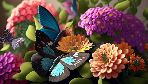 a collection of butterflies and flowers including one of the butterflies