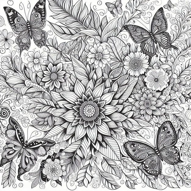 a collection of butterflies and flowers with butterflies