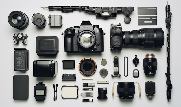 a collection of cameras including one that has a white background