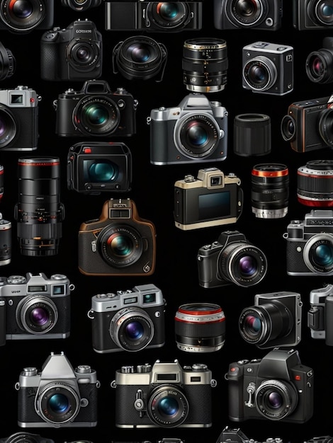 a collection of cameras including one that saysnikonon it