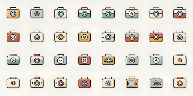 a collection of cameras with different colors and shapes