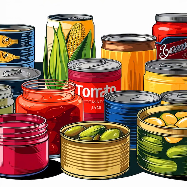 a collection of cans of food including a can of twix