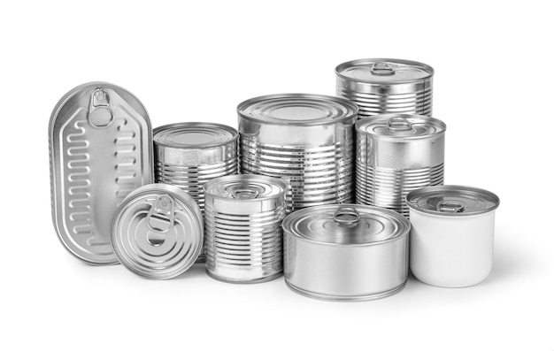 Collection of cans isolated on a white background