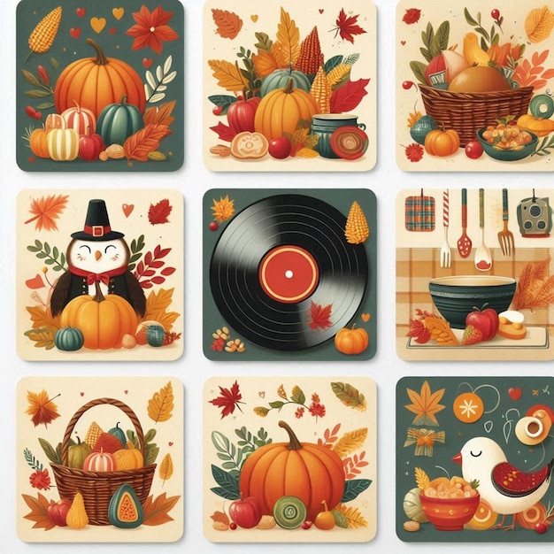 a collection of cards including a pumpkin a cat and a hat