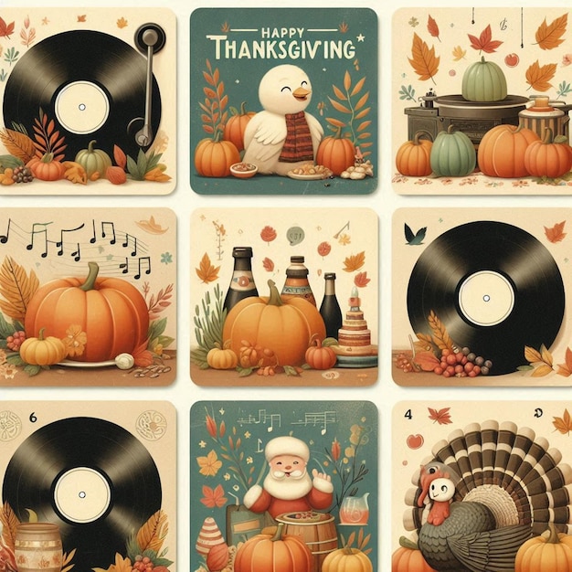 a collection of cards including a snowman and a turkey