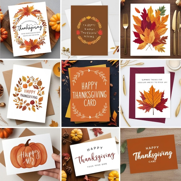 a collection of cards with a happy thanksgiving card on it