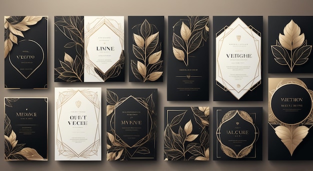 a collection of cards with a leaf design on the bottom