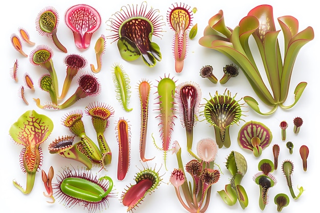 Collection of Carnivorous Plants on White Background