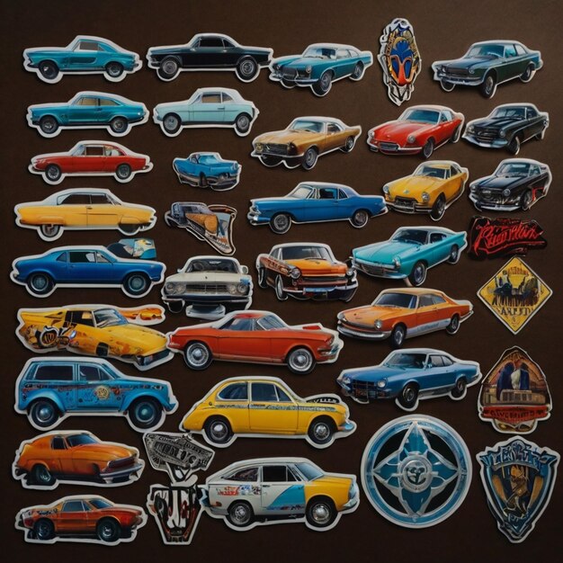 a collection of cars including one with the word car on the front