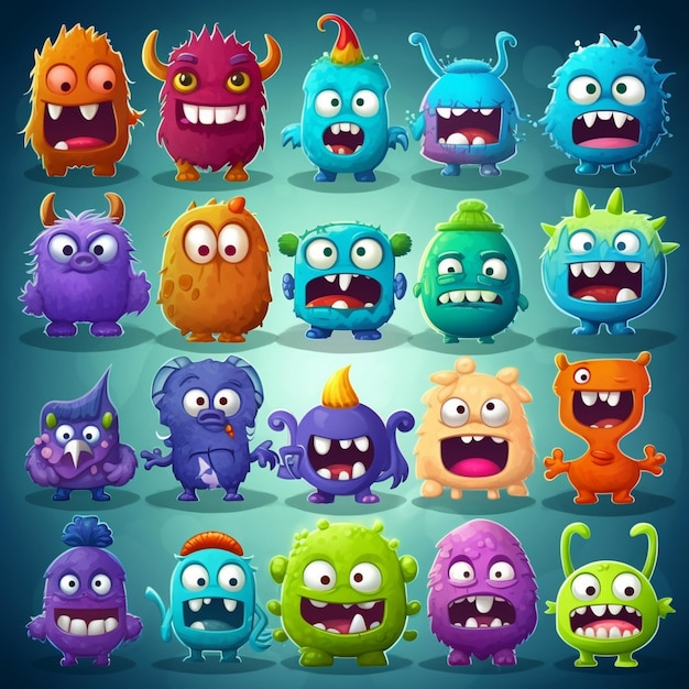 a collection of cartoon characters including monster, monster, and monster.