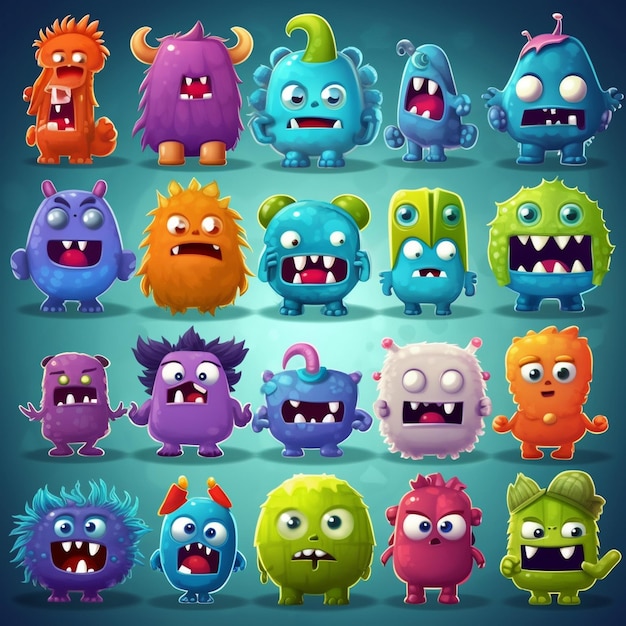 a collection of cartoon characters including monster, monster, and monster.