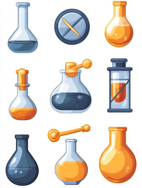 Collection of Cartoon Potion Bottles with Different Colors