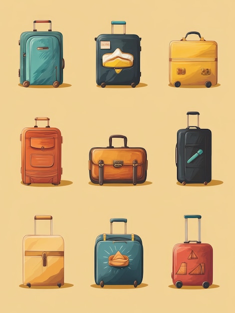 Photo collection of cartoon suitcases for travel and adventure