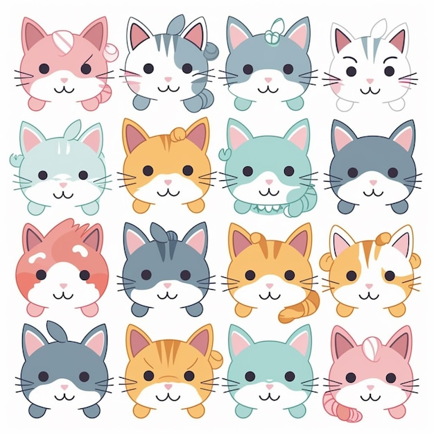 A collection of cats with different colored faces.